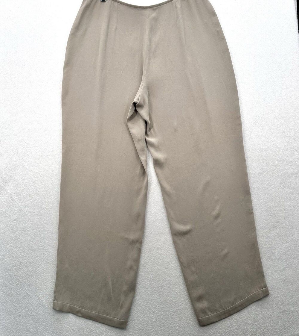 Eileen Fisher Pants XL Heavyweight Stretch Silk Georgette Dove Wide Straight NEW - Picture 4 of 11